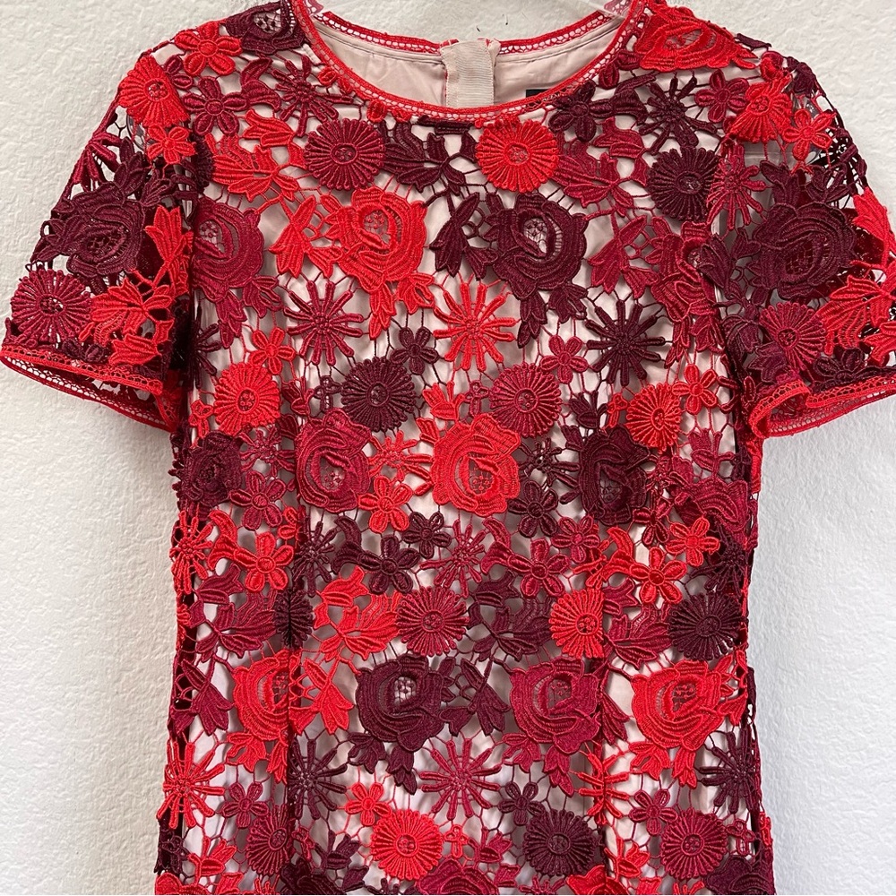 Karen Millen Red Floral Lace Overlay Dress US 10 - Picture 4 of 5